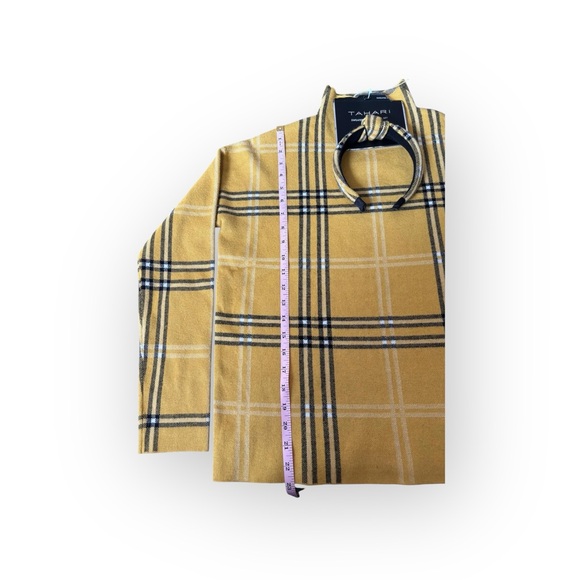 Tahari Plaid Mock Neck Sweater Top Set NWT Yellow M w/ Matching Headband - Picture 2 of 5